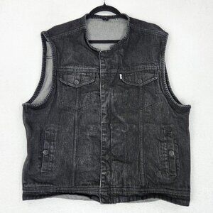 First Mfg Co Vest Men 3XL Black Rough Neck Denim Conceal Carry Biker Heavyweight